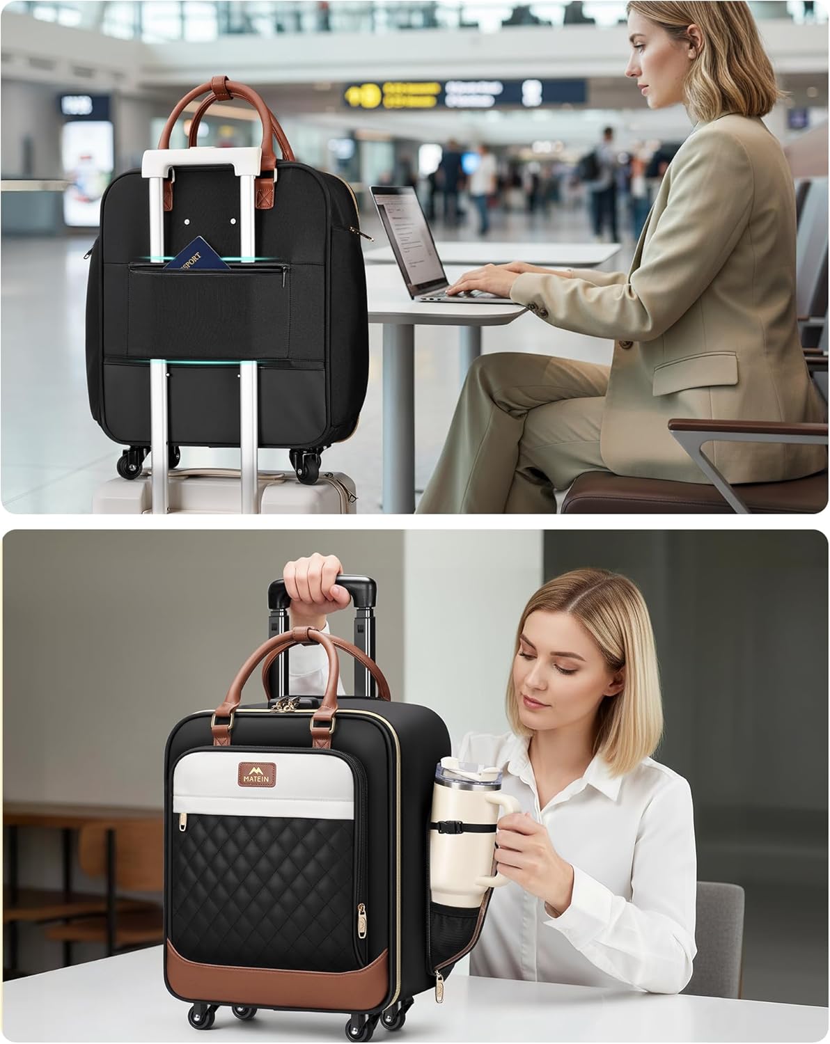 Underseat Carry On Luggage with Wheels, 16" Rolling Underseat Bag | Spinner Wheels, Wheeled Briefcase, 18x14x8 Personal Item Travel Bag, Airline Approved, Small Roller Suitcase, For Travel Work