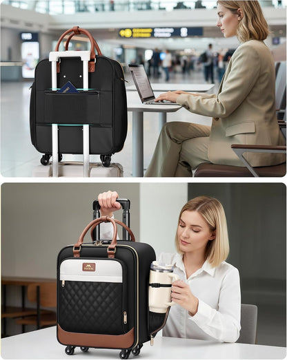 Underseat Carry On Luggage with Wheels, 16" Rolling Underseat Bag | Spinner Wheels, Wheeled Briefcase, 18x14x8 Personal Item Travel Bag, Airline Approved, Small Roller Suitcase, For Travel Work