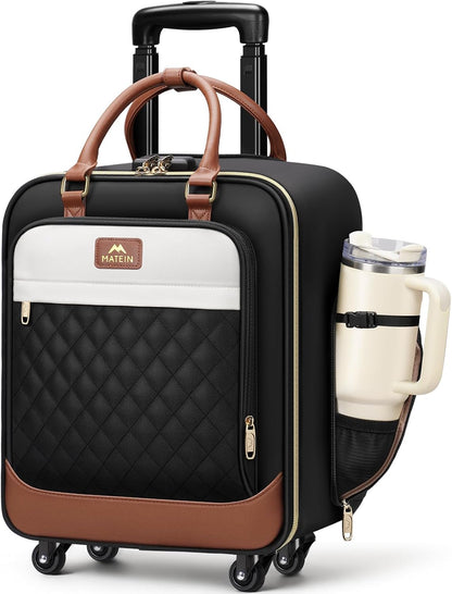 Underseat Carry On Luggage with Wheels, 16" Rolling Underseat Bag | Spinner Wheels, Wheeled Briefcase, 18x14x8 Personal Item Travel Bag, Airline Approved, Small Roller Suitcase, For Travel Work