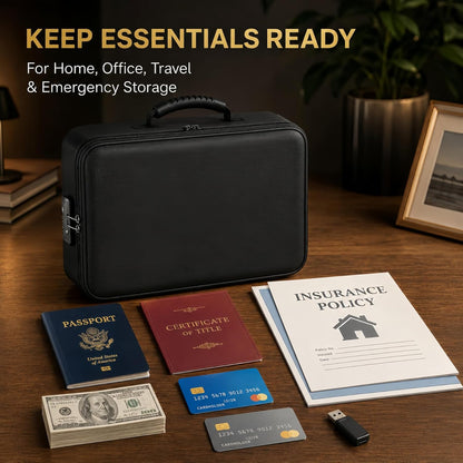 Fireproof Document Box (Soft-Shell) with Lock, 5200°F Fireproof & Water-Resistant File Organizer for Important Documents, Certificates, Passport & 14" Laptop, Home Office Travel