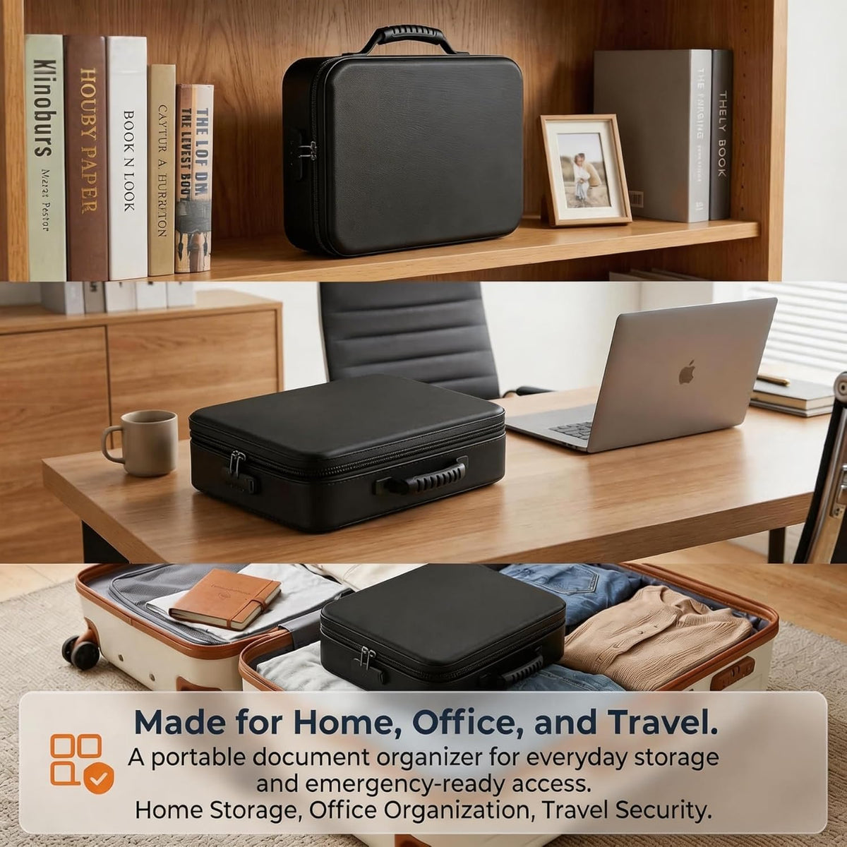 Fireproof Document Box (Soft-Shell) with Lock, 5200°F Fireproof & Water-Resistant File Organizer for Important Documents, Certificates, Passport & 14" Laptop, Home Office Travel
