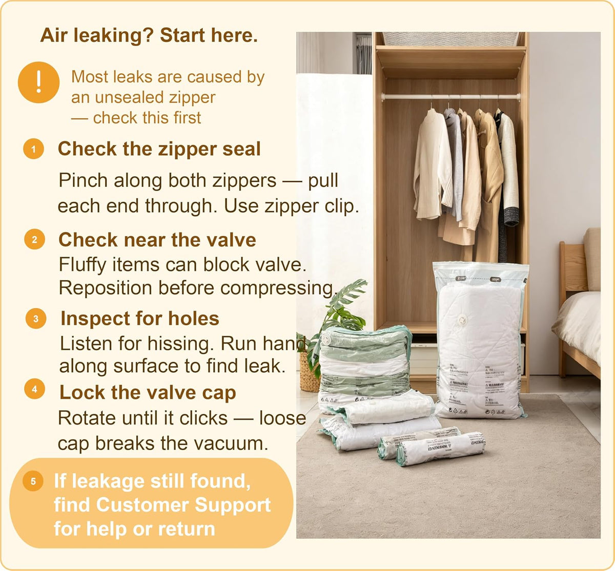 Vacuum Storage Bags for Clothing - 6 Pack Roll-Up, 40×60cm (15.7"×23.6"), No Vacuum Needed, Compression Packing Bags for Clothes, Carry-On Luggage, Camping, and Travel