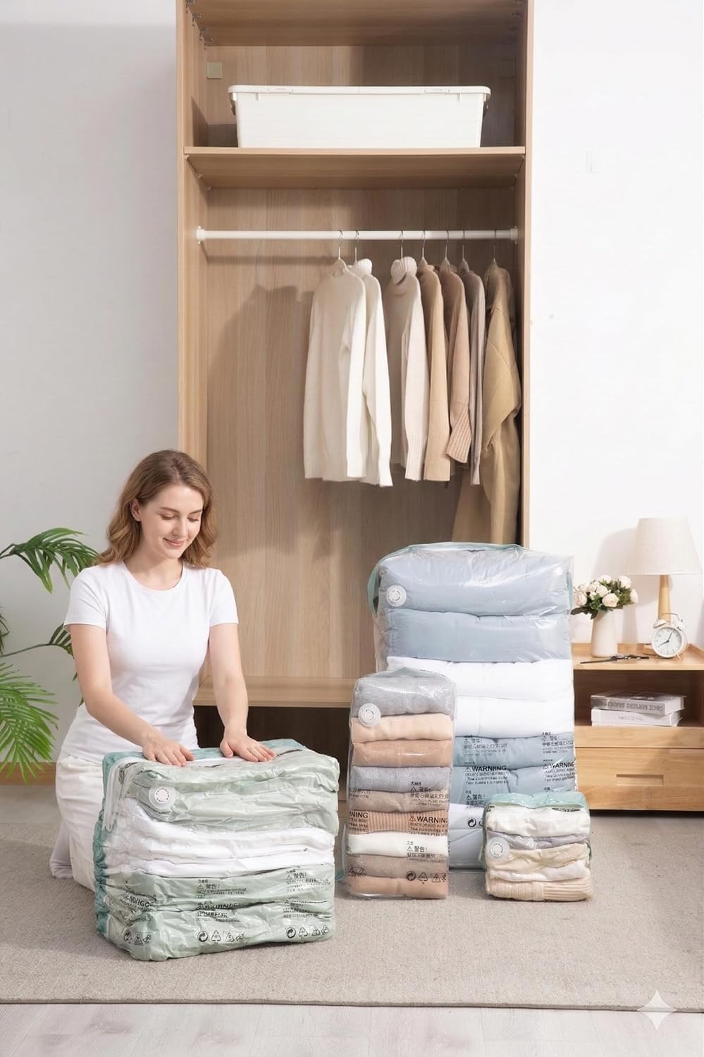 Vacuum Storage Bags for Clothing - 6 Pack Roll-Up, 40×60cm (15.7"×23.6"), No Vacuum Needed, Compression Packing Bags for Clothes, Carry-On Luggage, Camping, and Travel