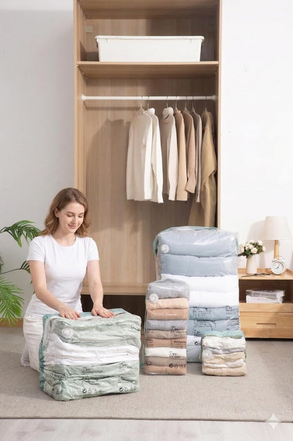 Vacuum Storage Bags for Clothing - 6 Pack Roll-Up, 40×60cm (15.7"×23.6"), No Vacuum Needed, Compression Packing Bags for Clothes, Carry-On Luggage, Camping, and Travel