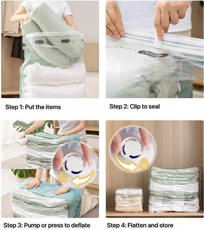 Vacuum Storage Bags for Clothing - 6 Pack Roll-Up, 40×60cm (15.7"×23.6"), No Vacuum Needed, Compression Packing Bags for Clothes, Carry-On Luggage, Camping, and Travel
