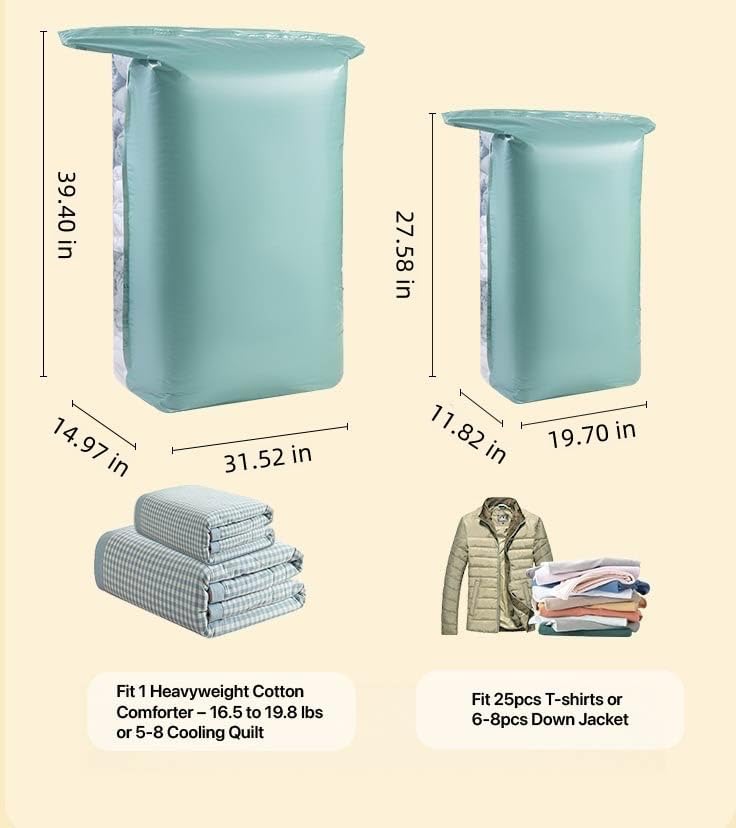 Vacuum Storage Bags for Clothing - 6 Pack Roll-Up, 40×60cm (15.7"×23.6"), No Vacuum Needed, Compression Packing Bags for Clothes, Carry-On Luggage, Camping, and Travel