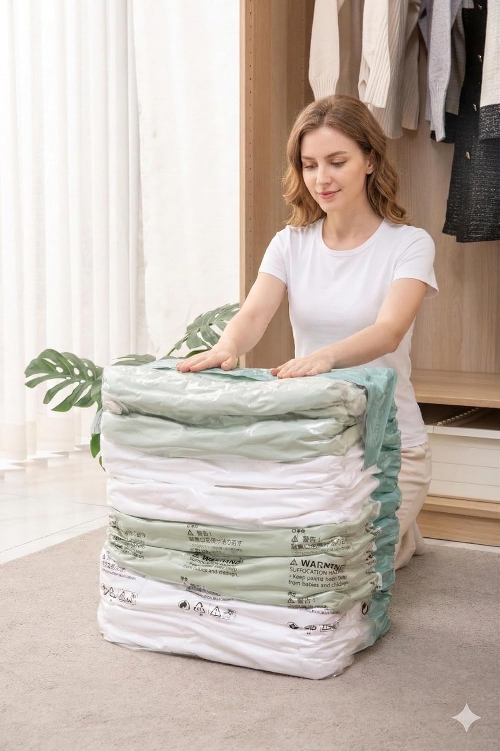 Vacuum Storage Bags for Clothing - 6 Pack Roll-Up, 40×60cm (15.7"×23.6"), No Vacuum Needed, Compression Packing Bags for Clothes, Carry-On Luggage, Camping, and Travel
