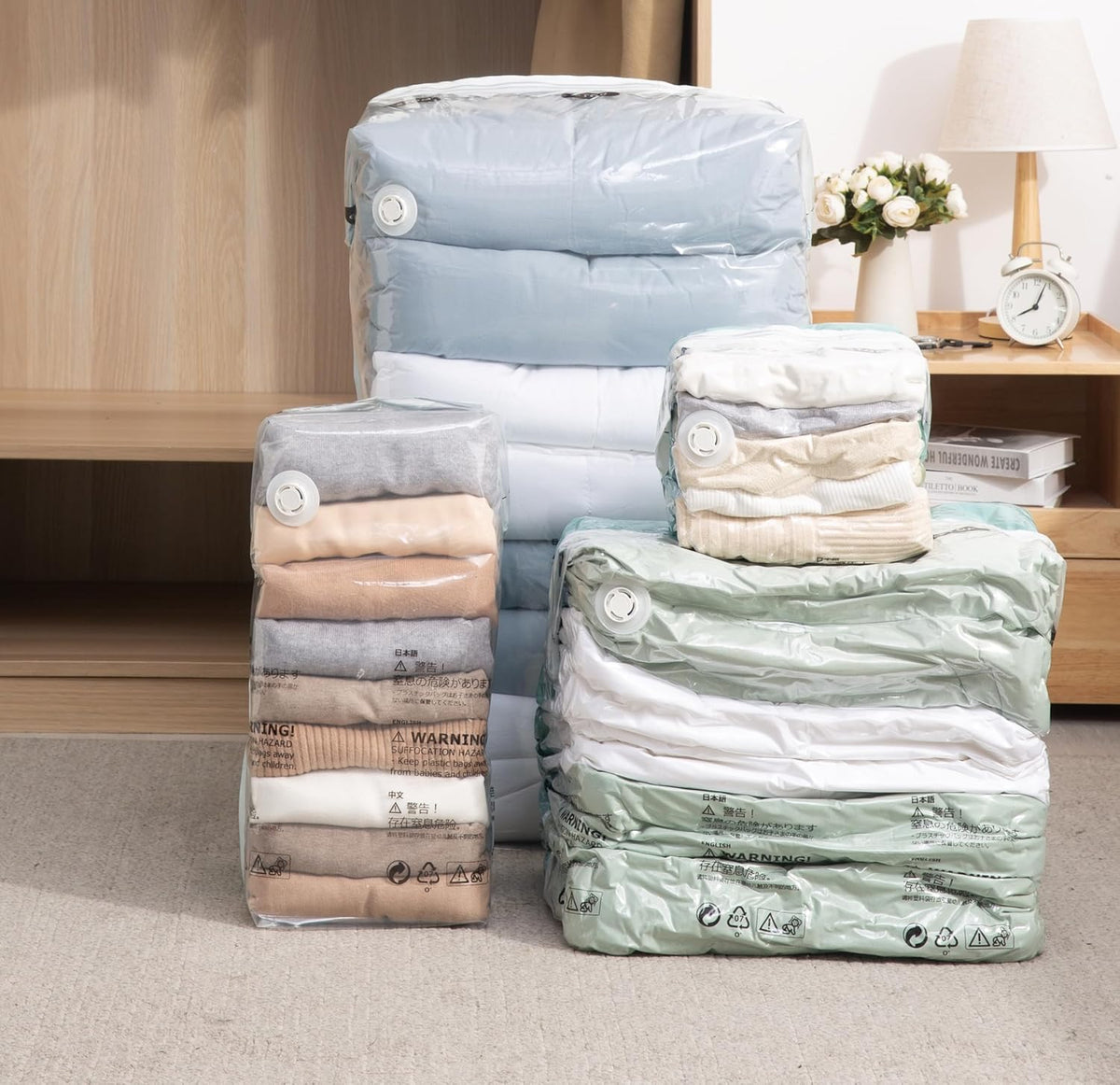 Vacuum Storage Bags for Clothing - 6 Pack Roll-Up, 40×60cm (15.7"×23.6"), No Vacuum Needed, Compression Packing Bags for Clothes, Carry-On Luggage, Camping, and Travel