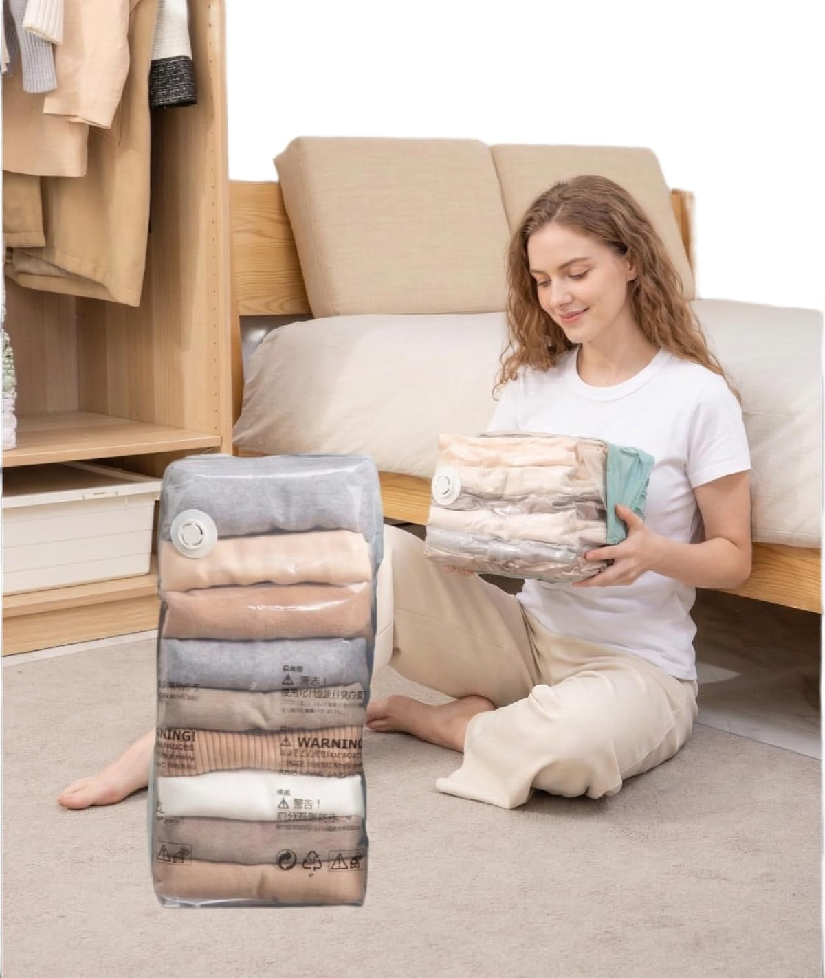 Vacuum Storage Bags for Clothing - 6 Pack Roll-Up, 40×60cm (15.7"×23.6"), No Vacuum Needed, Compression Packing Bags for Clothes, Carry-On Luggage, Camping, and Travel