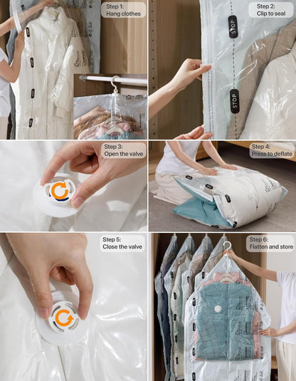 Vacuum Storage Bags for Clothing - 6 Pack Roll-Up, 40×60cm (15.7"×23.6"), No Vacuum Needed, Compression Packing Bags for Clothes, Carry-On Luggage, Camping, and Travel
