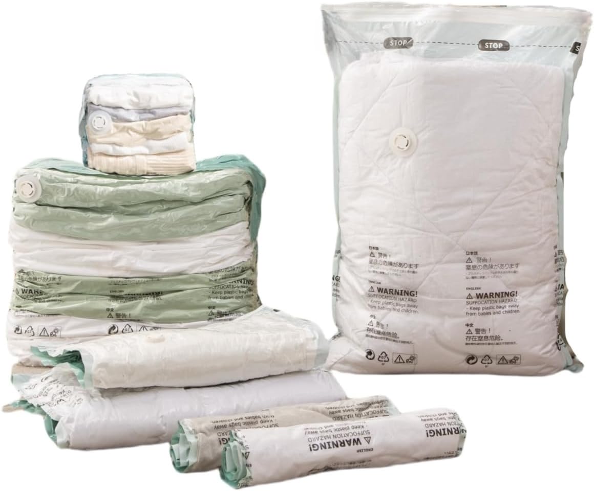 Vacuum Storage Bags for Clothing - 6 Pack Roll-Up, 40×60cm (15.7"×23.6"), No Vacuum Needed, Compression Packing Bags for Clothes, Carry-On Luggage, Camping, and Travel