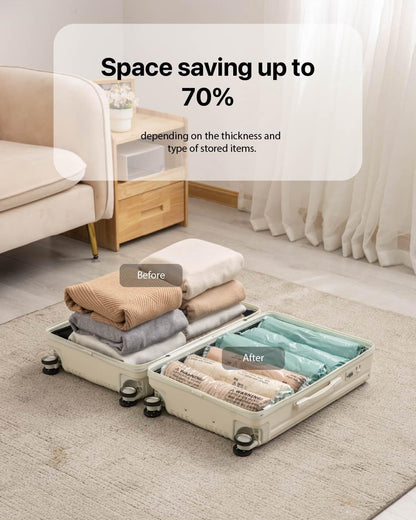 Vacuum Storage Bags for Clothing - 6 Pack Roll-Up, 40×60cm (15.7"×23.6"), No Vacuum Needed, Compression Packing Bags for Clothes, Carry-On Luggage, Camping, and Travel