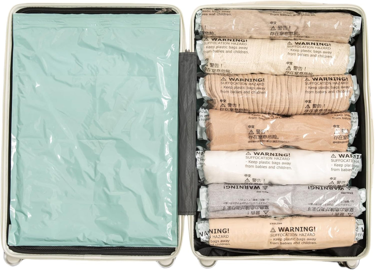Vacuum Storage Bags for Clothing - 6 Pack Roll-Up, 40×60cm (15.7"×23.6"), No Vacuum Needed, Compression Packing Bags for Clothes, Carry-On Luggage, Camping, and Travel