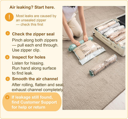 Vacuum Storage Bags for Clothing - 6 Pack Roll-Up, 40×60cm (15.7"×23.6"), No Vacuum Needed, Compression Packing Bags for Clothes, Carry-On Luggage, Camping, and Travel