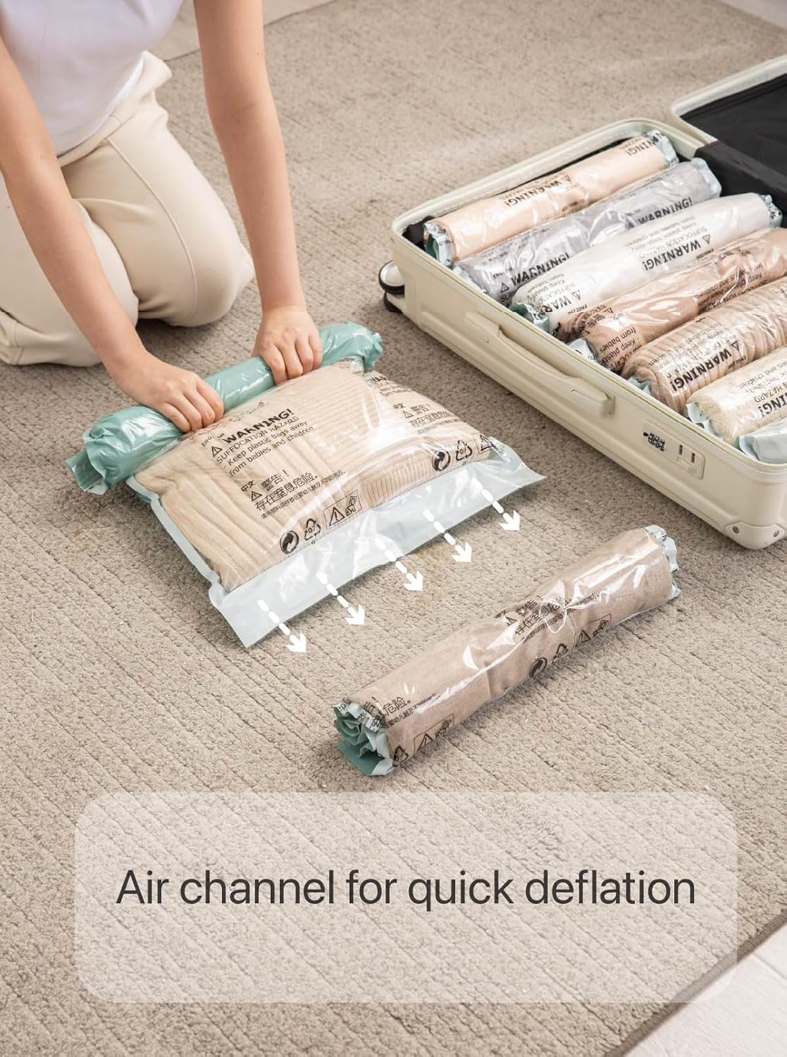 Vacuum Storage Bags for Clothing - 6 Pack Roll-Up, 40×60cm (15.7"×23.6"), No Vacuum Needed, Compression Packing Bags for Clothes, Carry-On Luggage, Camping, and Travel