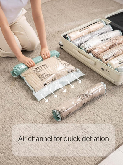 Vacuum Storage Bags for Clothing - 6 Pack Roll-Up, 40×60cm (15.7"×23.6"), No Vacuum Needed, Compression Packing Bags for Clothes, Carry-On Luggage, Camping, and Travel