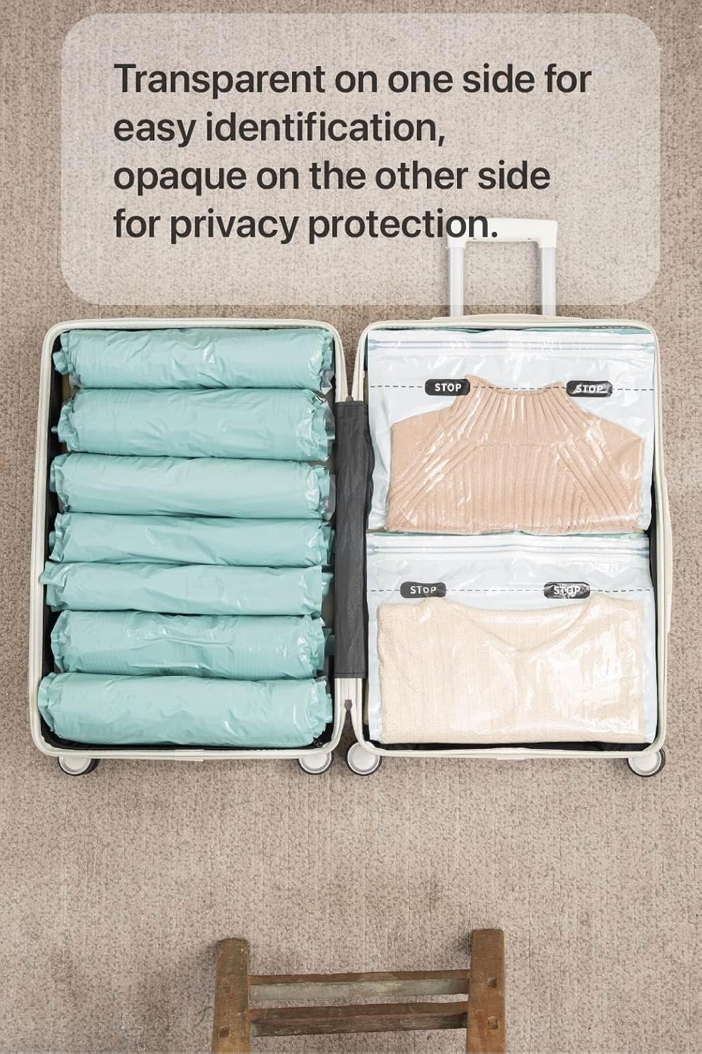 Vacuum Storage Bags for Clothing - 6 Pack Roll-Up, 40×60cm (15.7"×23.6"), No Vacuum Needed, Compression Packing Bags for Clothes, Carry-On Luggage, Camping, and Travel