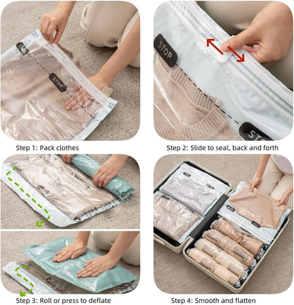 Vacuum Storage Bags for Clothing - 6 Pack Roll-Up, 40×60cm (15.7"×23.6"), No Vacuum Needed, Compression Packing Bags for Clothes, Carry-On Luggage, Camping, and Travel
