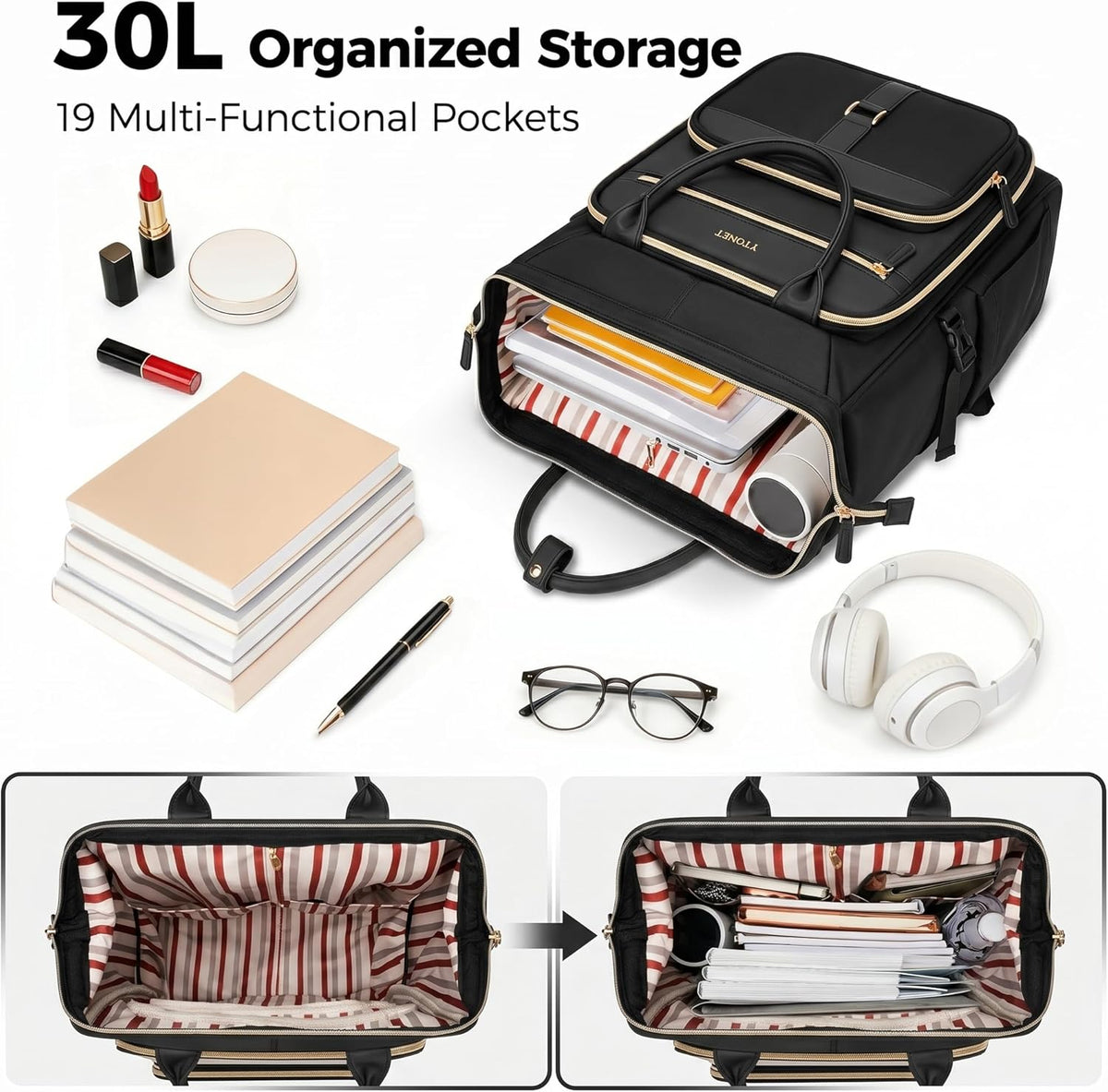 Rolling Backpack for Women,15.6 Inch Travel Backpack with Wheels, Stylish Rolling Laptop Bag with Passport Holder, Dual-Opening Design, Underseat Carry on Luggage for Work College Teacher