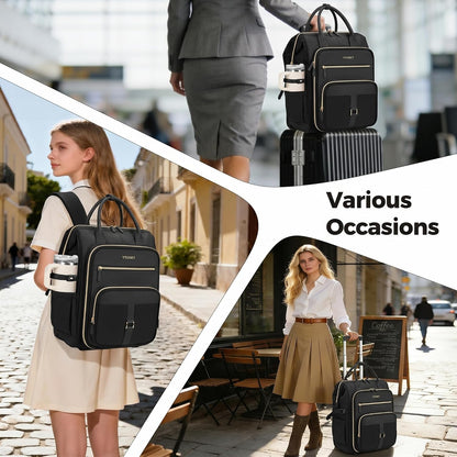 Rolling Backpack for Women,15.6 Inch Travel Backpack with Wheels, Stylish Rolling Laptop Bag with Passport Holder, Dual-Opening Design, Underseat Carry on Luggage for Work College Teacher