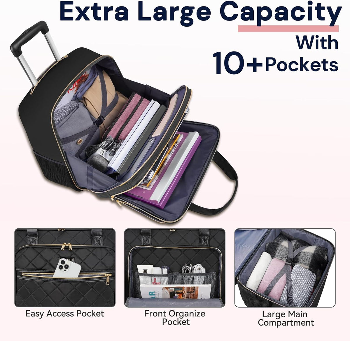 Rolling Backpack for Women,15.6 Inch Travel Backpack with Wheels, Stylish Rolling Laptop Bag with Passport Holder, Dual-Opening Design, Underseat Carry on Luggage for Work College Teacher