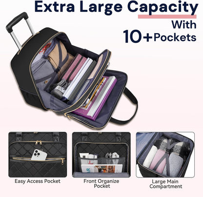 Rolling Backpack for Women,15.6 Inch Travel Backpack with Wheels, Stylish Rolling Laptop Bag with Passport Holder, Dual-Opening Design, Underseat Carry on Luggage for Work College Teacher