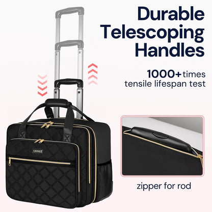 Rolling Backpack for Women,15.6 Inch Travel Backpack with Wheels, Stylish Rolling Laptop Bag with Passport Holder, Dual-Opening Design, Underseat Carry on Luggage for Work College Teacher