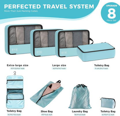 Compression Packing Cubes for Carry On Suitcase Backpack | Lightweight Travel Packing Organizer for Weekend, Space Saving Double-Zipper Packing Cubes with Laundry Bag