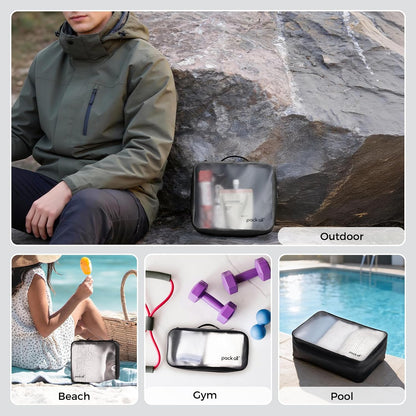 Frosted Clear Organizer Pouch, Lightweight TPU Zipper Bag with Full Opening, Transparent Water-Resistant Toiletry & Gear Storage for Travel, Camping, Hiking and Daily Use (Medium)