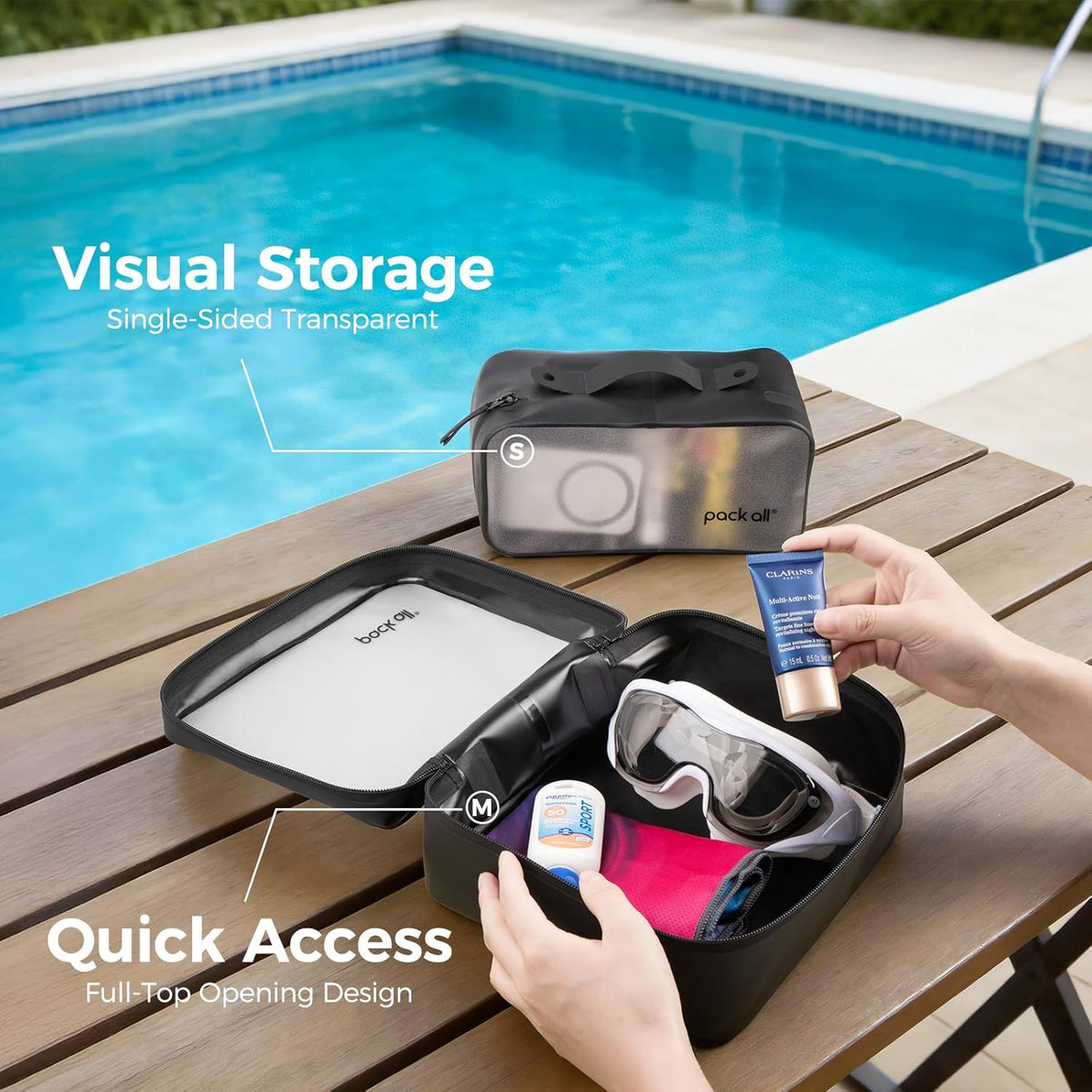 Frosted Clear Organizer Pouch, Lightweight TPU Zipper Bag with Full Opening, Transparent Water-Resistant Toiletry & Gear Storage for Travel, Camping, Hiking and Daily Use (Medium)
