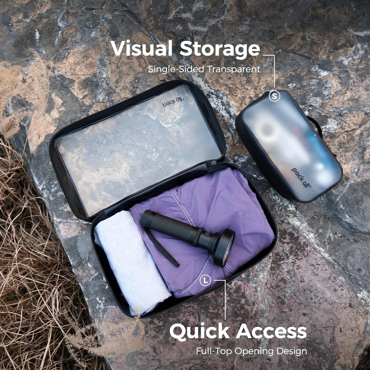 Frosted Clear Organizer Pouch, Lightweight TPU Zipper Bag with Full Opening, Transparent Water-Resistant Toiletry & Gear Storage for Travel, Camping, Hiking and Daily Use (Medium)