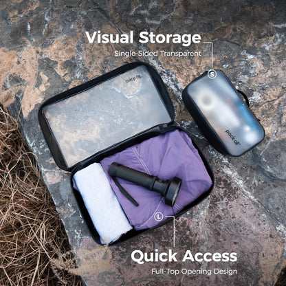 Frosted Clear Organizer Pouch, Lightweight TPU Zipper Bag with Full Opening, Transparent Water-Resistant Toiletry & Gear Storage for Travel, Camping, Hiking and Daily Use (Medium)