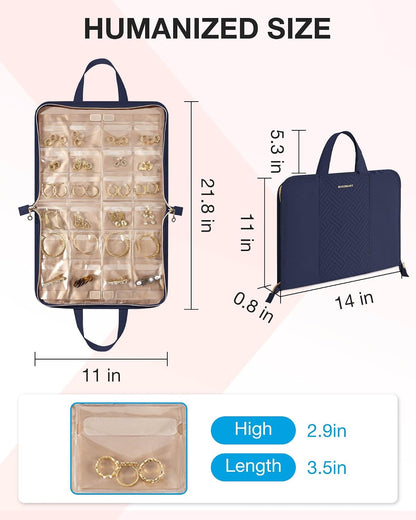 Travel Jewelry Organizer Case Portable Jewelry Roll Bag Tangle-free Necklace Storage Foldable Transparent Pockets for Earrings Rings Bracelet Travel Essentials Black