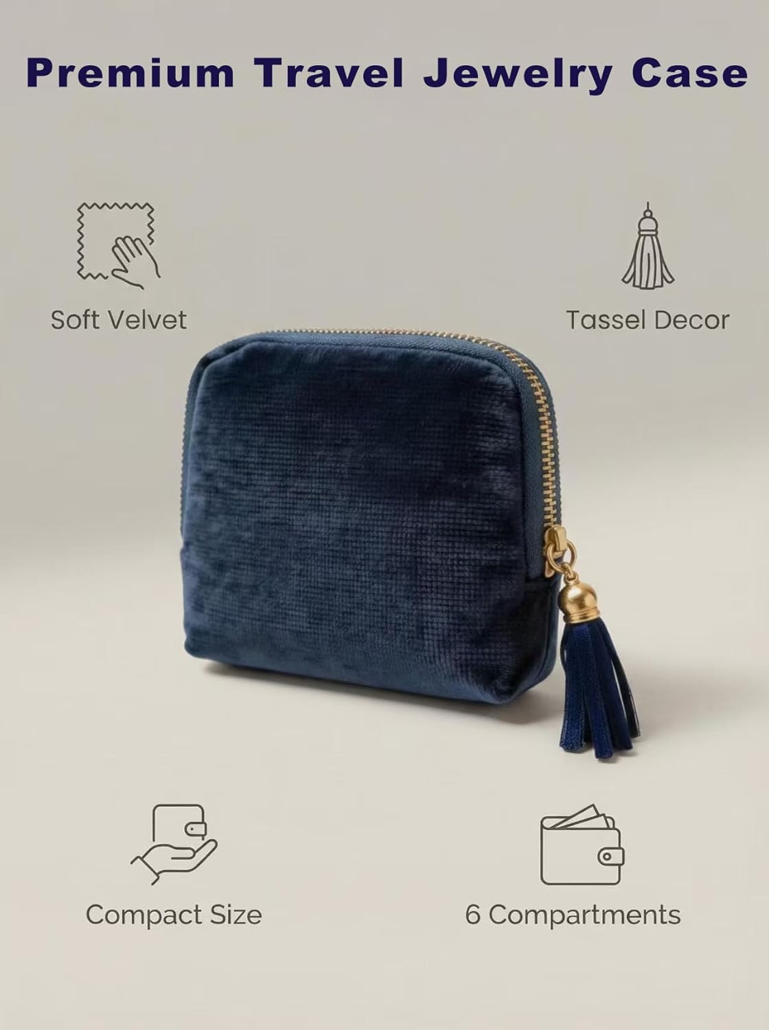 Mini Velvet Travel Jewelry Bag, Jewelry Organizer Pouch | Small Portable Jewelry Case for Earrings Rings Bracelets, Travel Jewelry Organizer, Gift for Women (Blue)