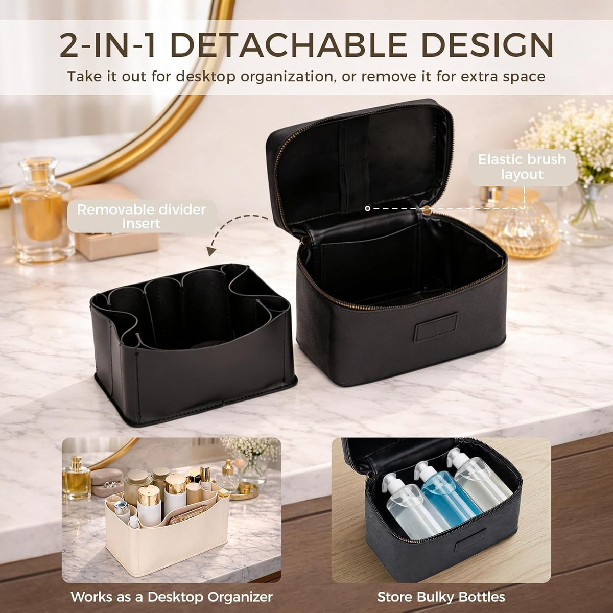 Makeup Bag Vanity Case for Women – Portable Cosmetic Bag Makeup Bag Organizer Travel Toiletry Bag with Removable Divider
