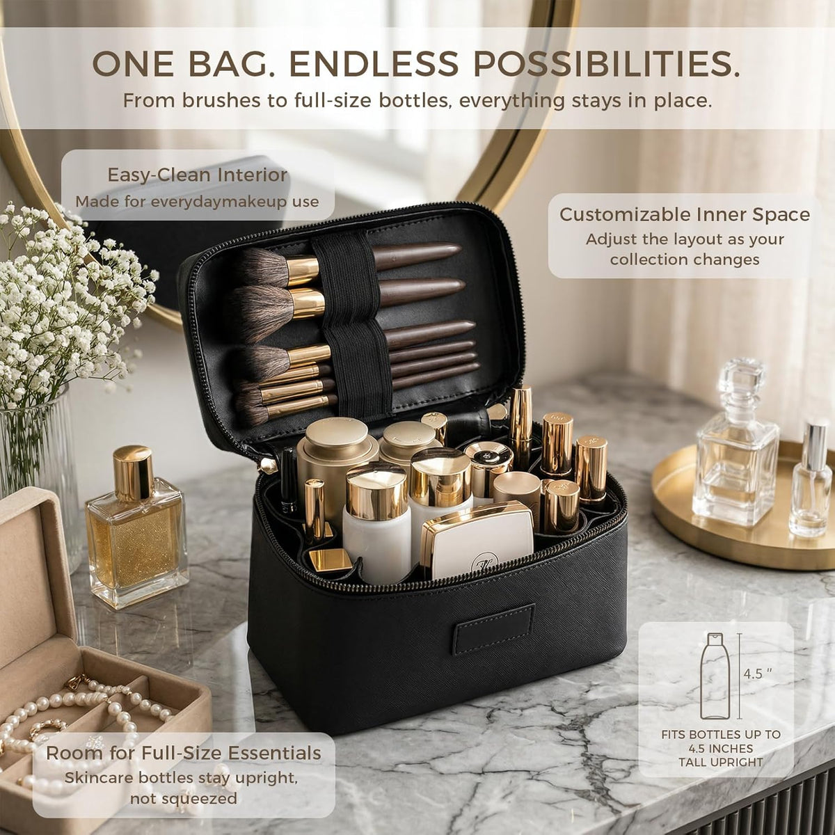 Makeup Bag Vanity Case for Women – Portable Cosmetic Bag Makeup Bag Organizer Travel Toiletry Bag with Removable Divider