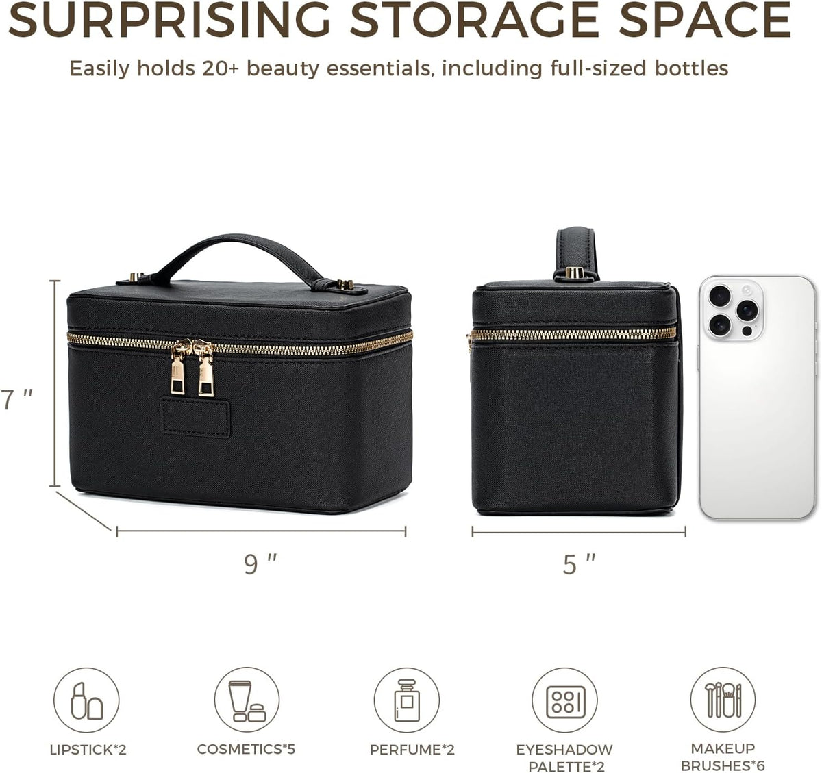 Makeup Bag Vanity Case for Women – Portable Cosmetic Bag Makeup Bag Organizer Travel Toiletry Bag with Removable Divider