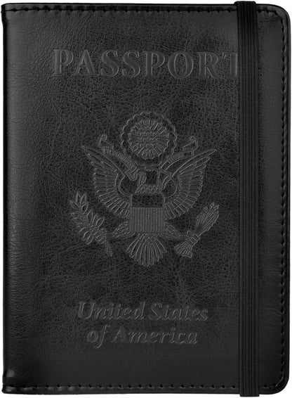 Passport Holder for Travel, Leather Passport Holder RFID Blocking Passport Cover Wallet Passport Case with Pen Holder Passport Holders for Travel Women Men Family Travels Must Haves Essentials, Black