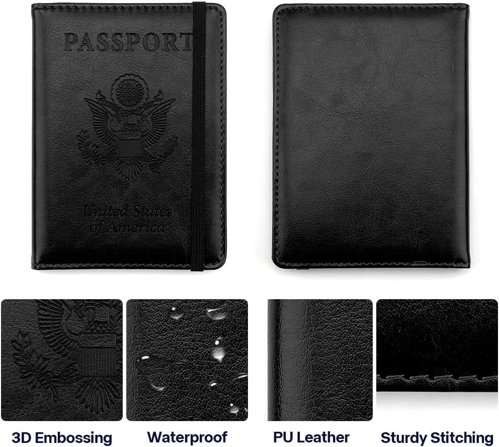 Passport Holder for Travel, Leather Passport Holder RFID Blocking Passport Cover Wallet Passport Case with Pen Holder Passport Holders for Travel Women Men Family Travels Must Haves Essentials, Black