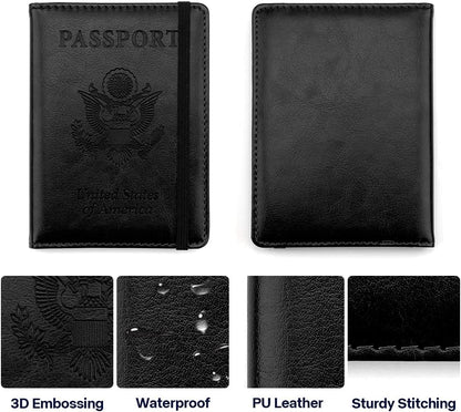 Passport Holder for Travel, Leather Passport Holder RFID Blocking Passport Cover Wallet Passport Case with Pen Holder Passport Holders for Travel Women Men Family Travels Must Haves Essentials, Black