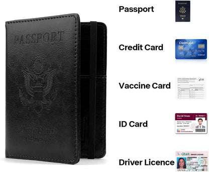 Passport Holder for Travel, Leather Passport Holder RFID Blocking Passport Cover Wallet Passport Case with Pen Holder Passport Holders for Travel Women Men Family Travels Must Haves Essentials, Black