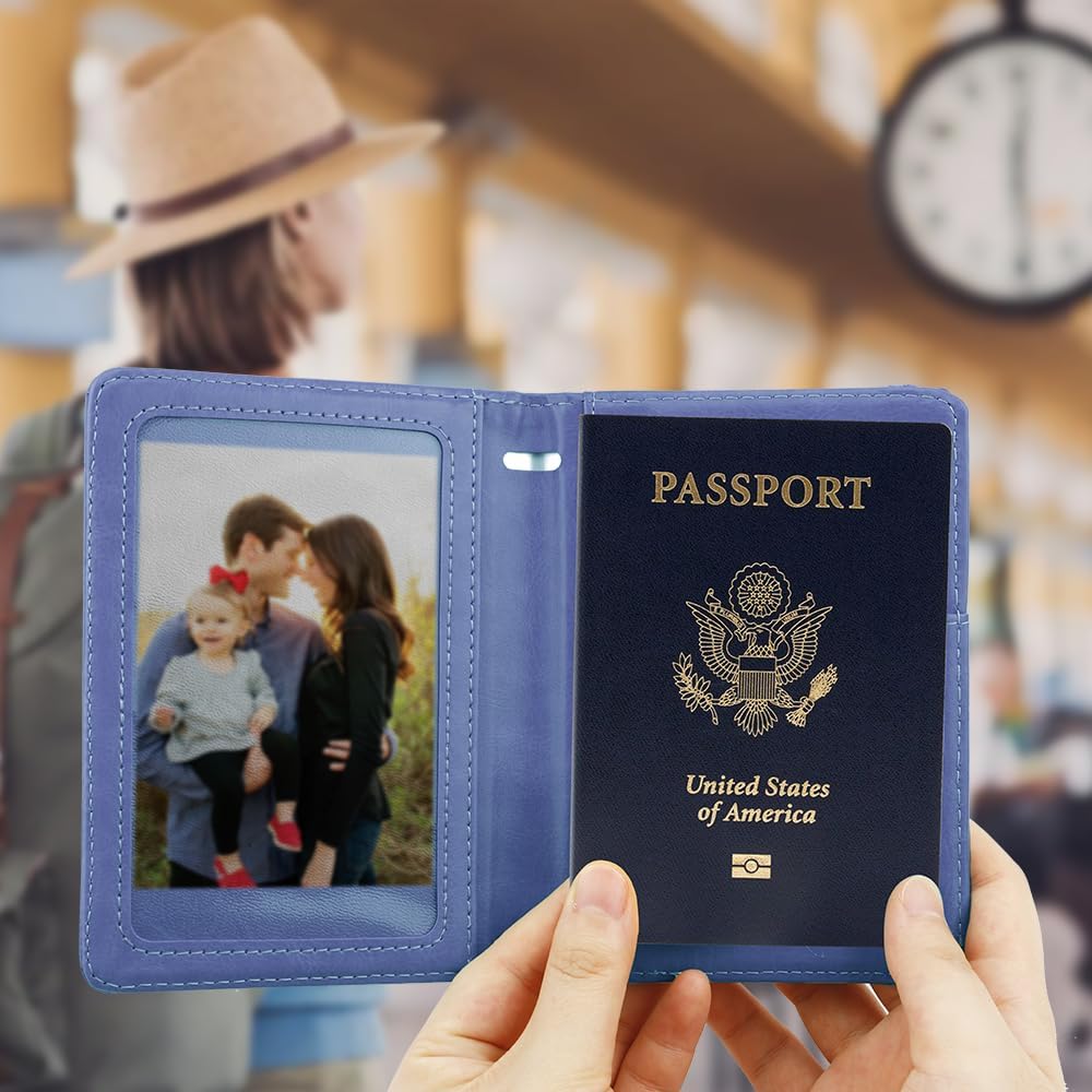 Passport Holder for Travel, Leather Passport Holder RFID Blocking Passport Cover Wallet Passport Case with Pen Holder Passport Holders for Travel Women Men Family Travels Must Haves Essentials, Black