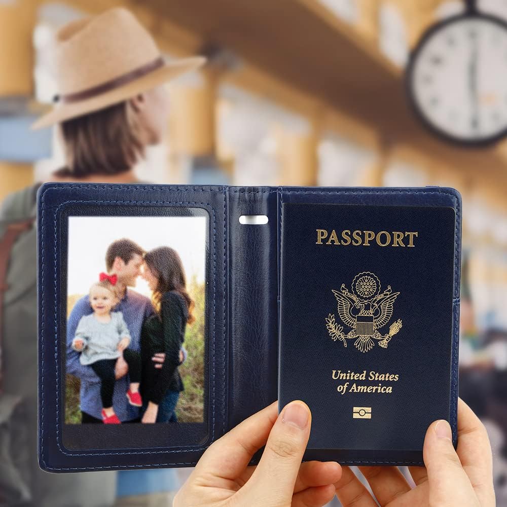Passport Holder for Travel, Leather Passport Holder RFID Blocking Passport Cover Wallet Passport Case with Pen Holder Passport Holders for Travel Women Men Family Travels Must Haves Essentials, Black