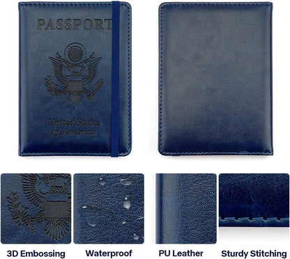 Passport Holder for Travel, Leather Passport Holder RFID Blocking Passport Cover Wallet Passport Case with Pen Holder Passport Holders for Travel Women Men Family Travels Must Haves Essentials, Black