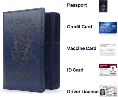 Passport Holder for Travel, Leather Passport Holder RFID Blocking Passport Cover Wallet Passport Case with Pen Holder Passport Holders for Travel Women Men Family Travels Must Haves Essentials, Black