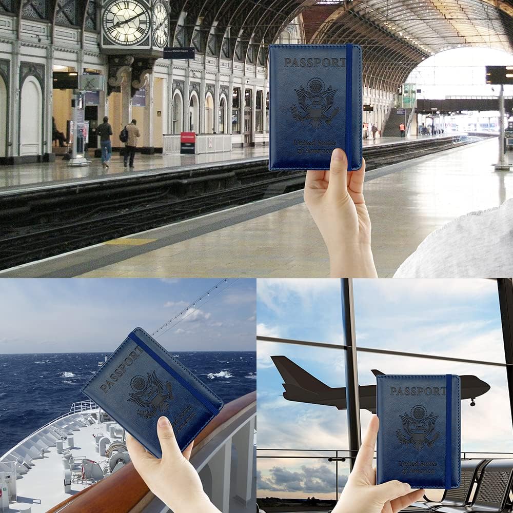 Passport Holder for Travel, Leather Passport Holder RFID Blocking Passport Cover Wallet Passport Case with Pen Holder Passport Holders for Travel Women Men Family Travels Must Haves Essentials, Black