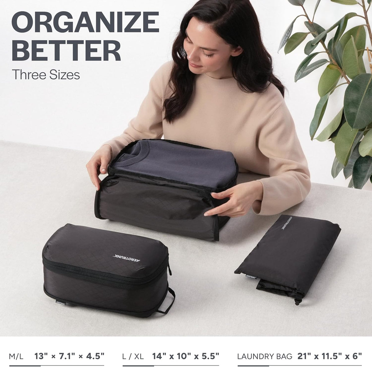 Ultralight Compression Packing Cubes - Lightweight Travel Organizers for Suitcases and Luggage (Black)
