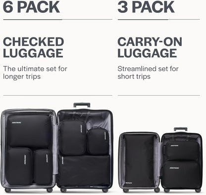 Ultralight Compression Packing Cubes - Lightweight Travel Organizers for Suitcases and Luggage (Black)