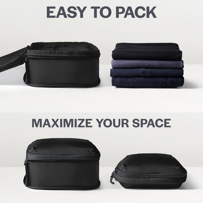 Ultralight Compression Packing Cubes - Lightweight Travel Organizers for Suitcases and Luggage (Black)