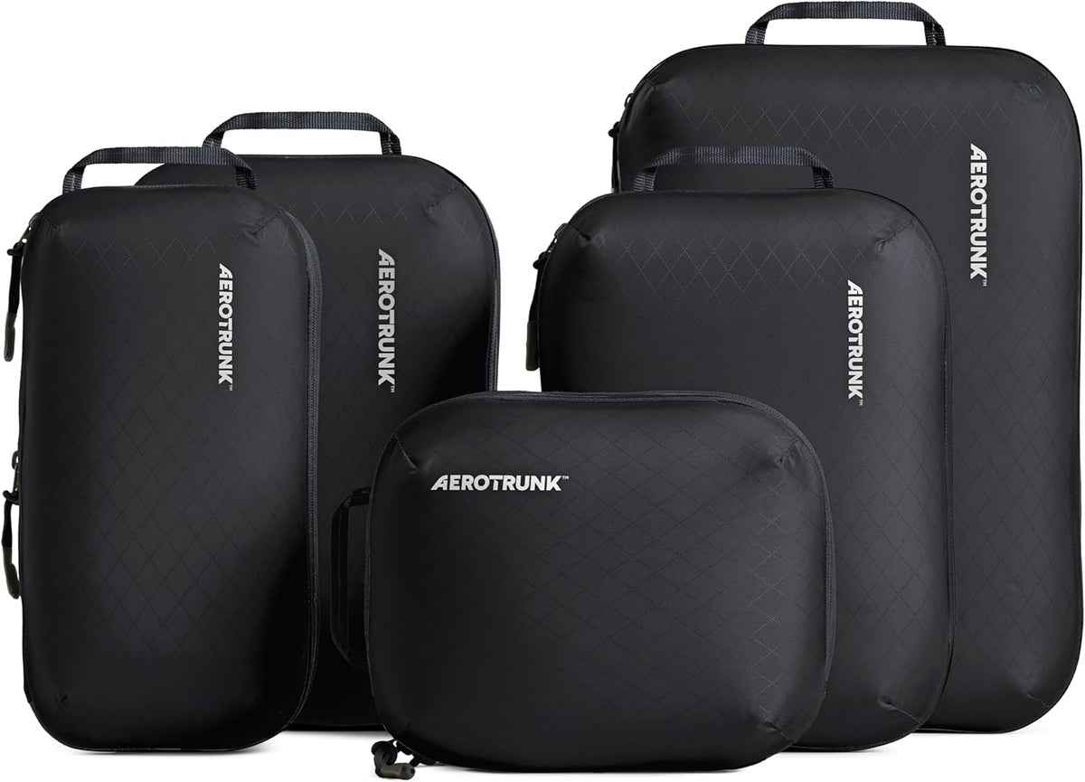 Ultralight Compression Packing Cubes - Lightweight Travel Organizers for Suitcases and Luggage (Black)